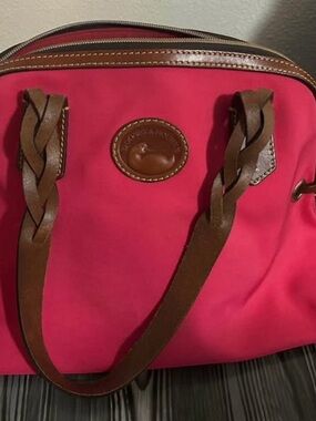 Dooney & Bourke Hot Pink Shoulder Bag with Brown Leather Trim
